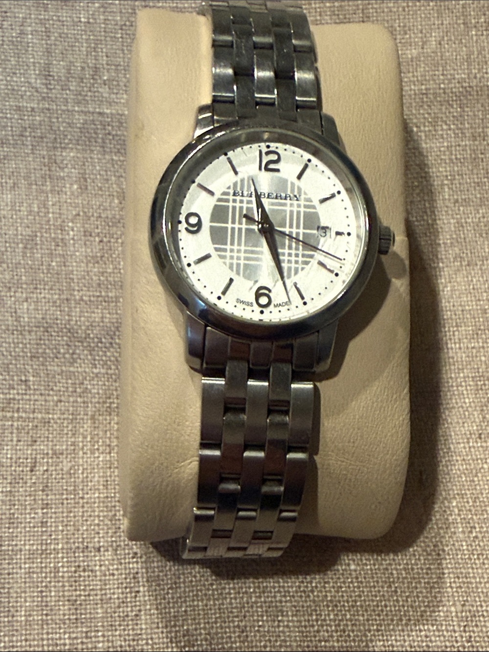 Burberry Silver Stainless Steel Plaid Dial Watch